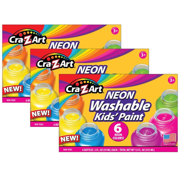 Cra-Z-Art Washable Neon Paint, 6 Colors Per Set, 3PK 106466 - main